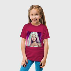 Футболка хлопковая детская Барби с распущенными волосами, цвет: маджента — фото 2