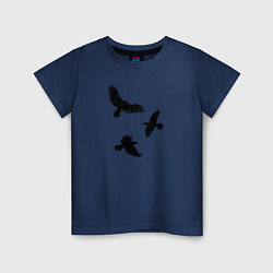 Футболка хлопковая детская Птицы черные вороны, цвет: тёмно-синий