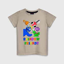 Футболка хлопковая детская Rainbow Friends персонажи, цвет: миндальный