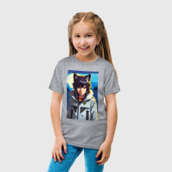 Футболка хлопковая детская Девочка-волчонок - аниме, цвет: меланж — фото 2