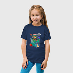 Футболка хлопковая детская Кот космонавт в кармане, цвет: тёмно-синий — фото 2