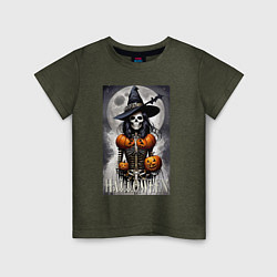 Футболка хлопковая детская Witch - skeleton - halloween, цвет: меланж-хаки