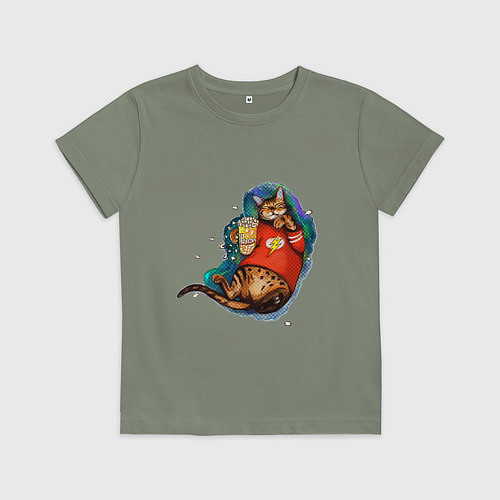 Детская футболка Ленивый бенгальский кот с попкорном / Авокадо – фото 1