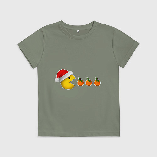 Детская футболка Новогодний пэкмэн с мандаринами / Авокадо – фото 1