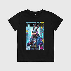 Футболка хлопковая детская Cyber hare - neural network - fantasy, цвет: черный