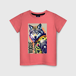 Футболка хлопковая детская Wolf fashionista - pop art, цвет: коралловый