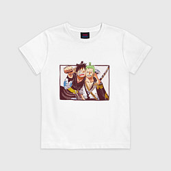 Футболка хлопковая детская Луффи и Ророноа Зоро - Ван пис, цвет: белый