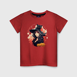 Футболка хлопковая детская Ведьмочка и черный кот, цвет: красный