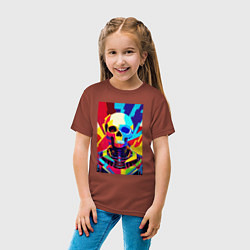 Футболка хлопковая детская Pop art skull, цвет: кирпичный — фото 2