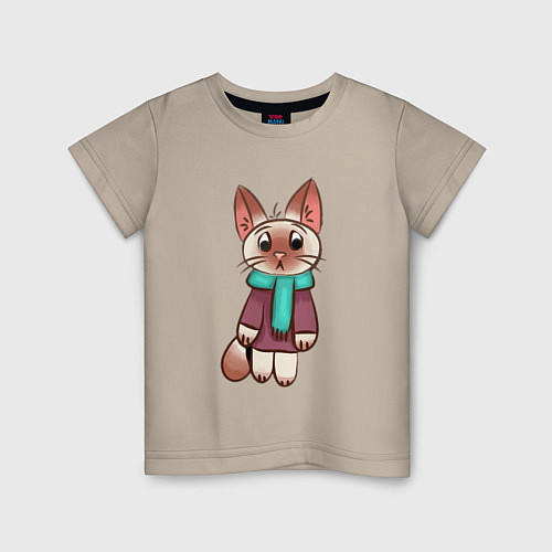 Детская футболка Грустная котейка / Миндальный – фото 1