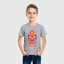 Футболка хлопковая детская Яркая черепушка с солнцем, цвет: меланж — фото 2