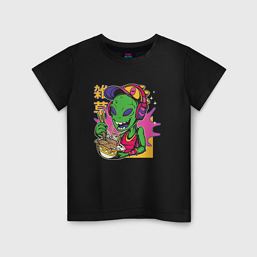 Детская футболка The alien eats noodles / Черный – фото 1