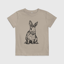 Футболка хлопковая детская Заяц сидит, цвет: миндальный