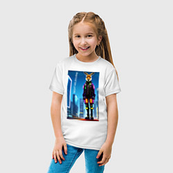 Футболка хлопковая детская Кенгуру в ночном Мельбурне - киберпанк, цвет: белый — фото 2