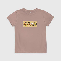 Футболка хлопковая детская Хэллоуин конфеты и летучие мыши, цвет: пыльно-розовый