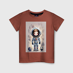 Футболка хлопковая детская Милый маленький космонавт - нейросеть, цвет: кирпичный