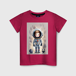 Футболка хлопковая детская Милый маленький космонавт - нейросеть, цвет: маджента