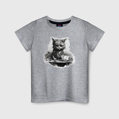 Детская футболка Недовольный кот с кофе / Меланж – фото 1