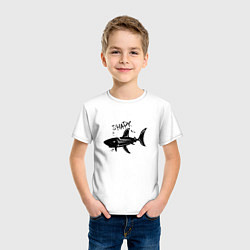 Футболка хлопковая детская Трайбл акула с надписью shark, цвет: белый — фото 2