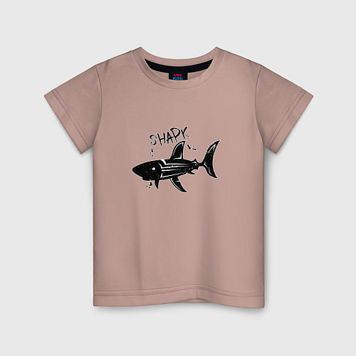 Детская футболка Трайбл акула с надписью shark / Пыльно-розовый – фото 1