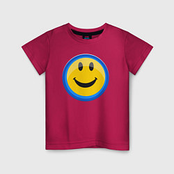 Футболка хлопковая детская Смайлик улыбающийся эмодзи, цвет: маджента