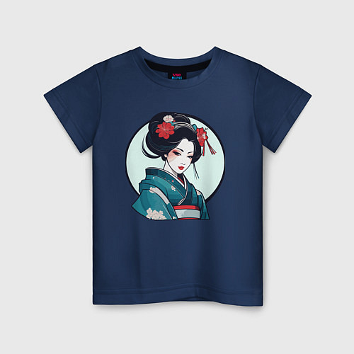 Детская футболка Японская гейша в кимоно / Тёмно-синий – фото 1