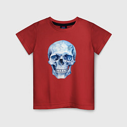 Футболка хлопковая детская Синий акварельный череп, цвет: красный