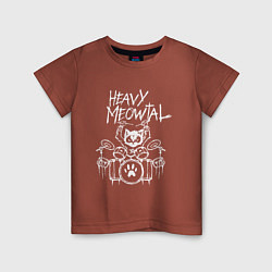 Футболка хлопковая детская Heavy Meowtal - кошачья музыка, цвет: кирпичный