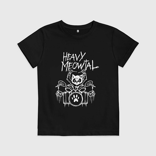 Детская футболка Heavy Meowtal - кошачья музыка / Черный – фото 1