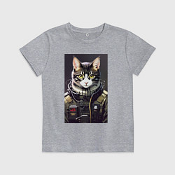 Футболка хлопковая детская Крутой кот - киберпанк - нейросеть, цвет: меланж