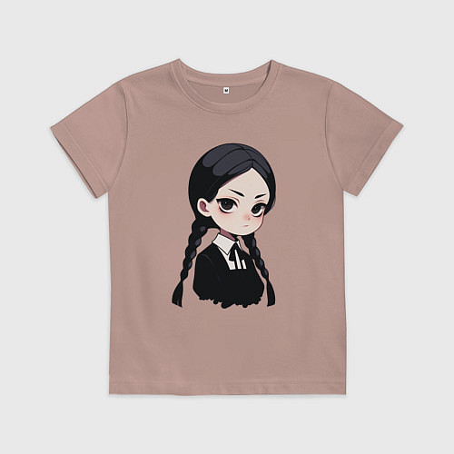 Детская футболка Уэнсдей Аддамс в аниме стиле / Пыльно-розовый – фото 1