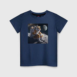 Футболка хлопковая детская Тигр астронавт, цвет: тёмно-синий
