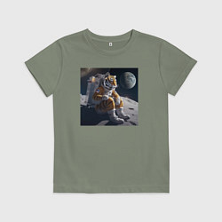 Футболка хлопковая детская Тигр астронавт, цвет: авокадо