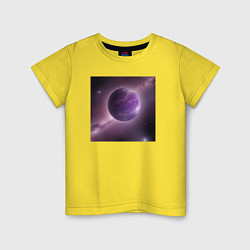 Футболка хлопковая детская Планета фиолет, цвет: желтый