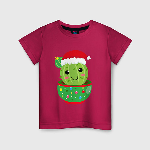 Детская футболка Кактус в новогодней шапке / Маджента – фото 1