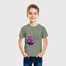 Футболка хлопковая детская Баклажаново - баклажану фиолетово, цвет: авокадо — фото 2