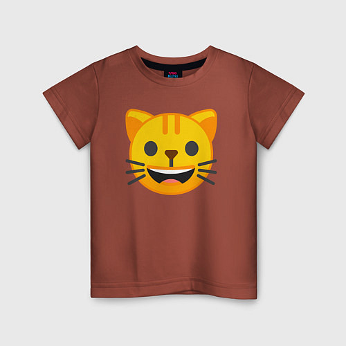Детская футболка Жёлтый котик счастлив / Кирпичный – фото 1