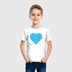 Футболка хлопковая детская Голубое сердце снежинки, цвет: белый — фото 2