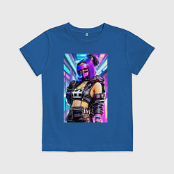 Футболка хлопковая детская Крутая деваха - нейросеть - киберпанк, цвет: синий