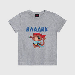 Футболка хлопковая детская Владик - кот пират, цвет: меланж