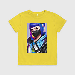 Футболка хлопковая детская Красивая девчонка в маске - нейросеть, цвет: желтый