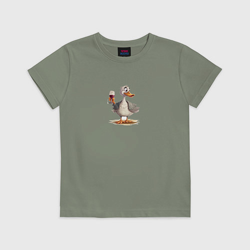 Детская футболка Смешной гусь с бокалом вина / Авокадо – фото 1