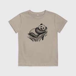 Футболка хлопковая детская Панда жует бамбук, цвет: миндальный