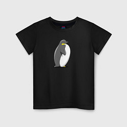 Футболка хлопковая детская Мультяшный пингвин сбоку, цвет: черный