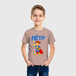 Футболка хлопковая детская Пётр -мальчик супергерой, цвет: пыльно-розовый — фото 2