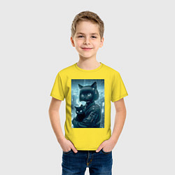 Футболка хлопковая детская Модная кошечка с котёнком - киберпанк, цвет: желтый — фото 2