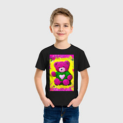 Футболка хлопковая детская Розовый мишка плюшевый, цвет: черный — фото 2
