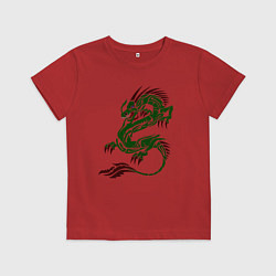 Футболка хлопковая детская Символ года - зелёный дракон, цвет: красный