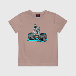 Футболка хлопковая детская Скелет делает становую тягу, цвет: пыльно-розовый