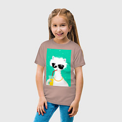 Футболка хлопковая детская Лама-альпака на чиле с бокалом, цвет: пыльно-розовый — фото 2